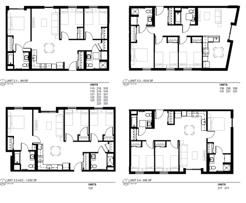 Floor plan for 3 beds, 1.5 baths, 1018 sqft